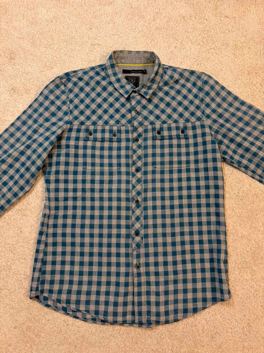 🔵 Chemise Calvin Klein Slim Fit à Carreaux Bleu/Gris - Modernité & Élégance Urbaine