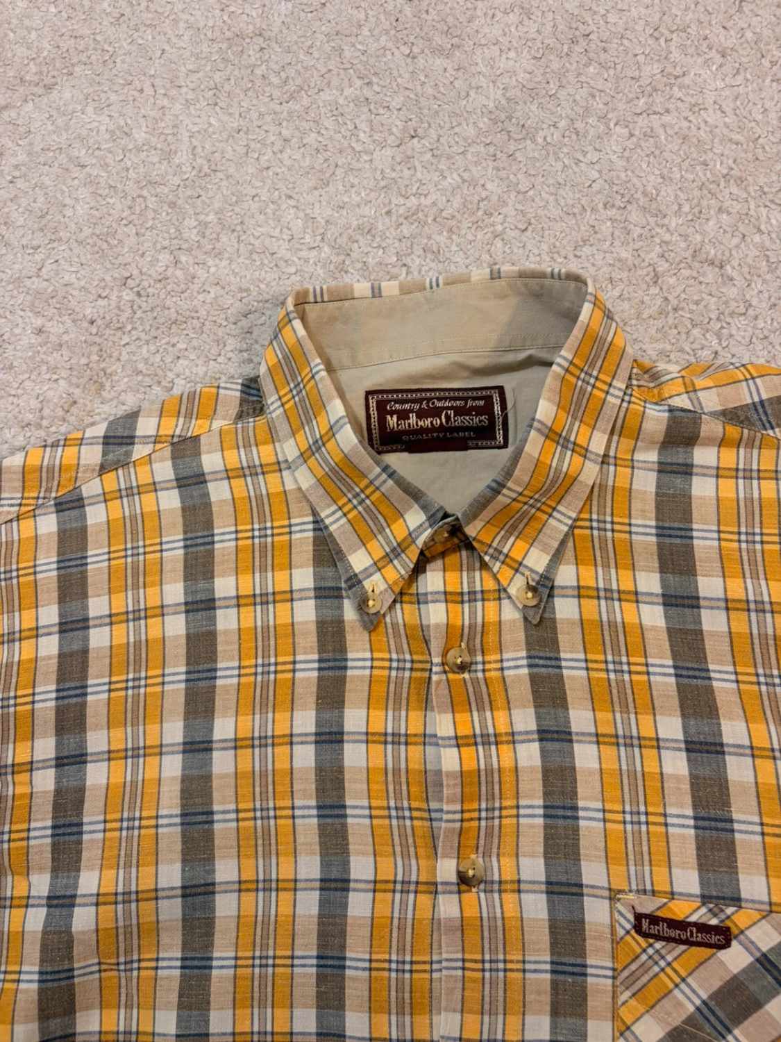 🟡🤠 Chemise Marlboro Classics à Carreaux Jaune/Gris - Iconique & Robustesse