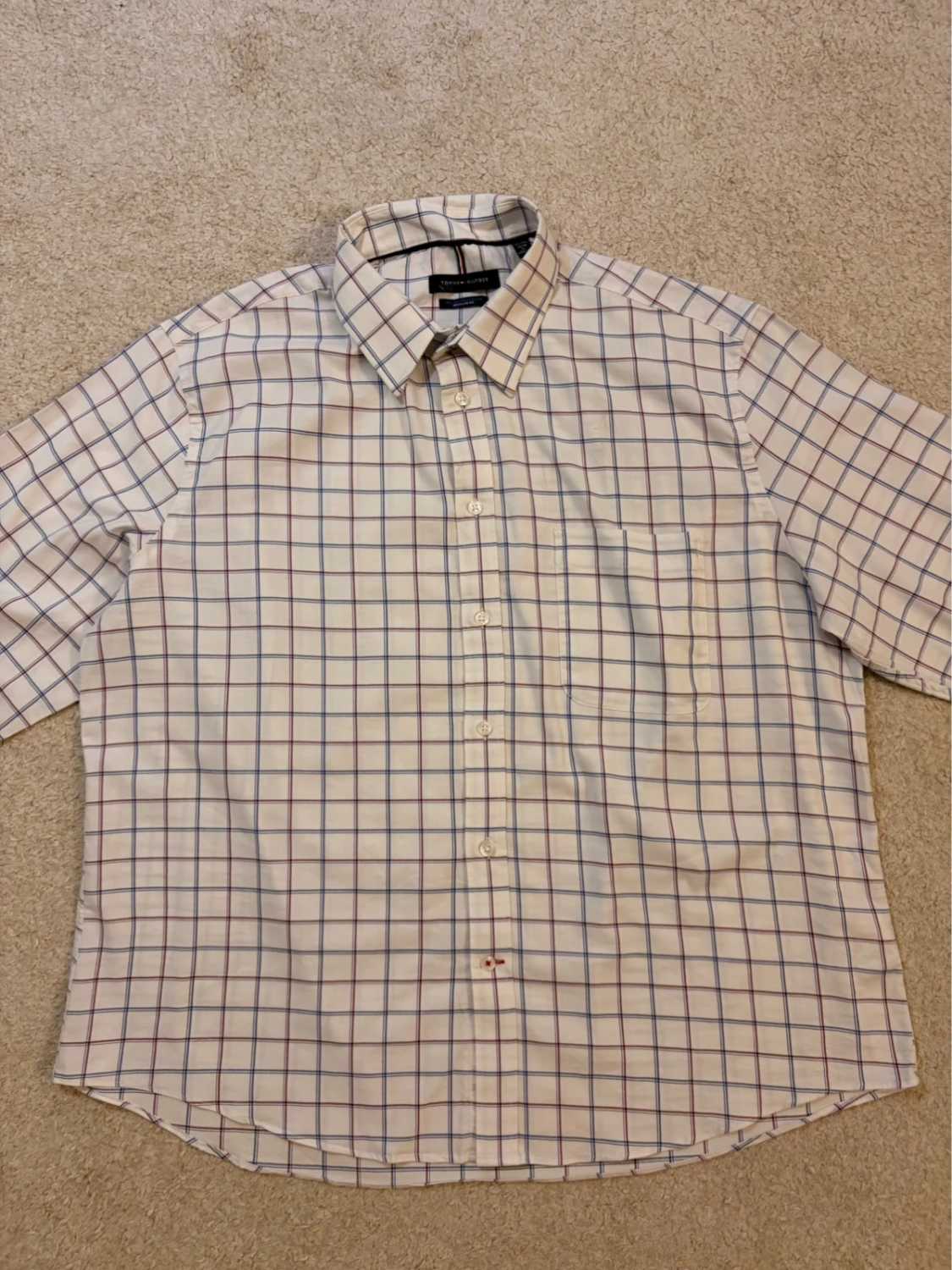 🍁🔵 Chemise Tommy Hilfiger All-Season Stretch à Carreaux Blanc/Bleu/Rouge - Confort