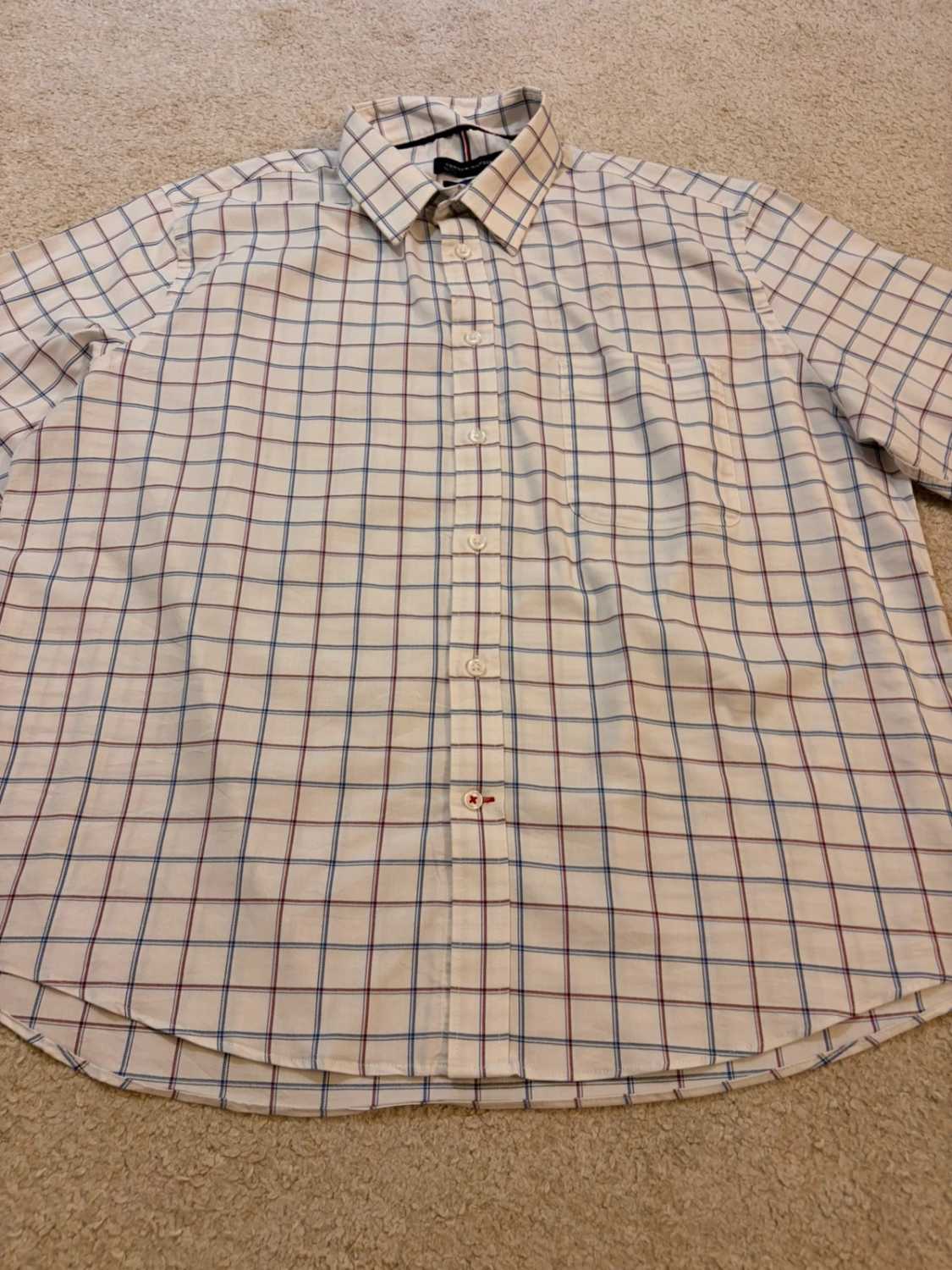 🍁🔵 Chemise Tommy Hilfiger All-Season Stretch à Carreaux Blanc/Bleu/Rouge - Confort