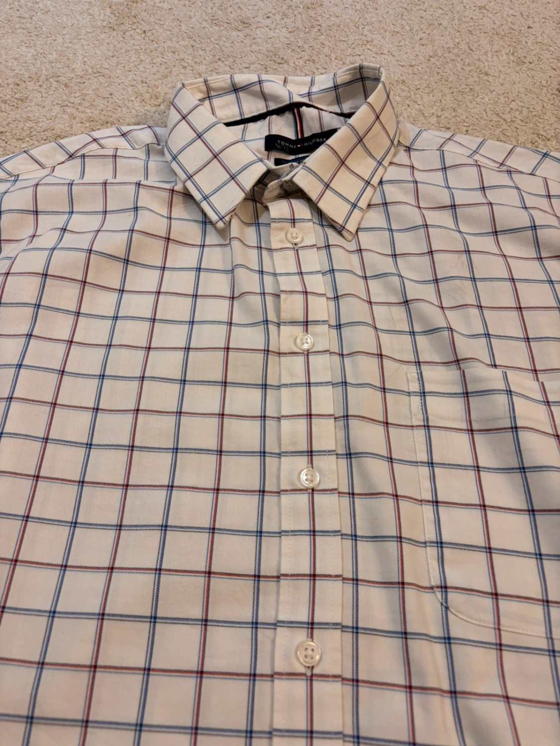 🍁🔵 Chemise Tommy Hilfiger All-Season Stretch à Carreaux Blanc/Bleu/Rouge - Confort