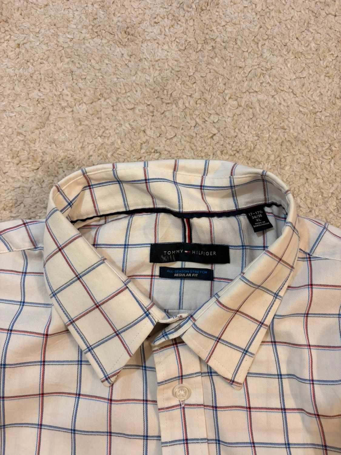 🍁🔵 Chemise Tommy Hilfiger All-Season Stretch à Carreaux Blanc/Bleu/Rouge - Confort