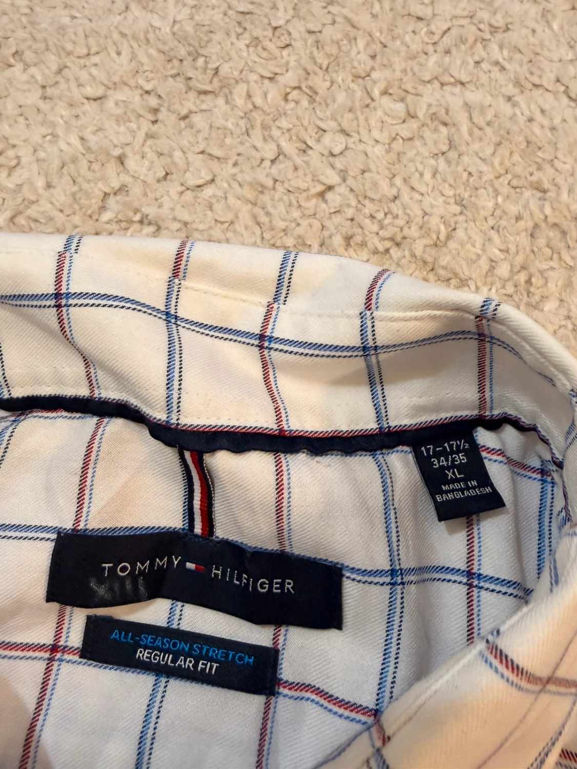 🍁🔵 Chemise Tommy Hilfiger All-Season Stretch à Carreaux Blanc/Bleu/Rouge - Confort