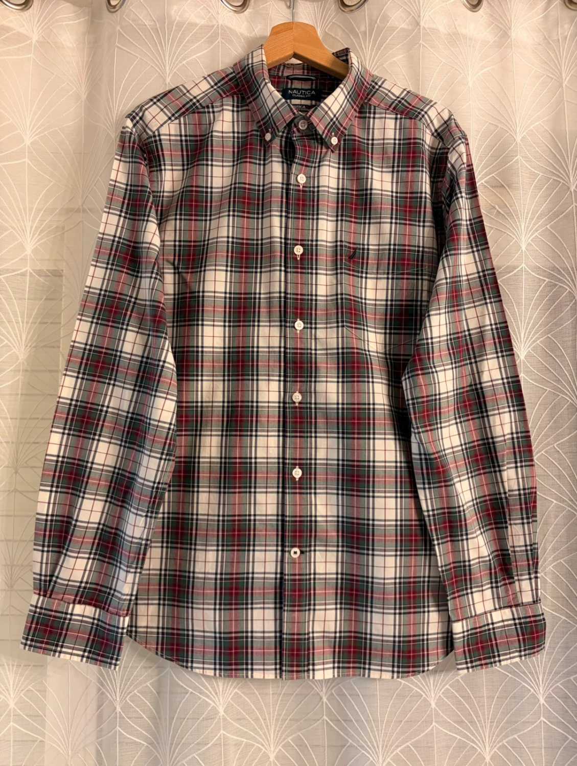 🧩 Chemise Nautica Flex+ à Carreaux Kaki/Bordeaux - Antifroissable & Pratique