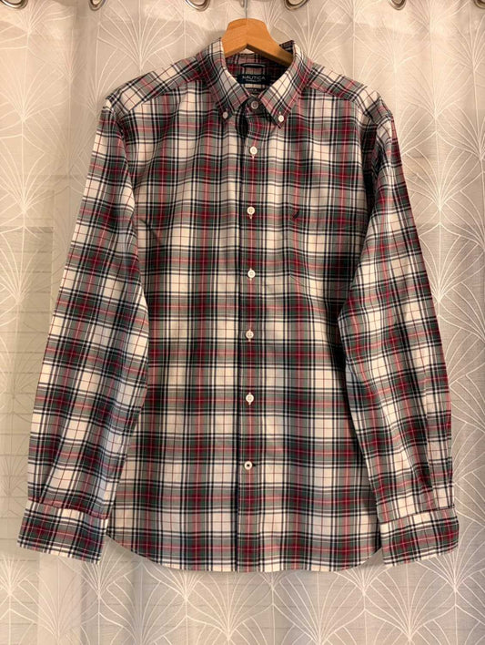 🧩 Chemise Nautica Flex+ à Carreaux Kaki/Bordeaux - Antifroissable & Pratique