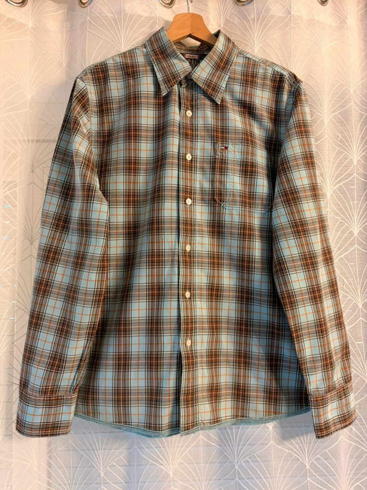 👖🔵 Chemise Hilfiger Denim à Carreaux Bleu Clair/Marron/Noir - Décontractée & Chic