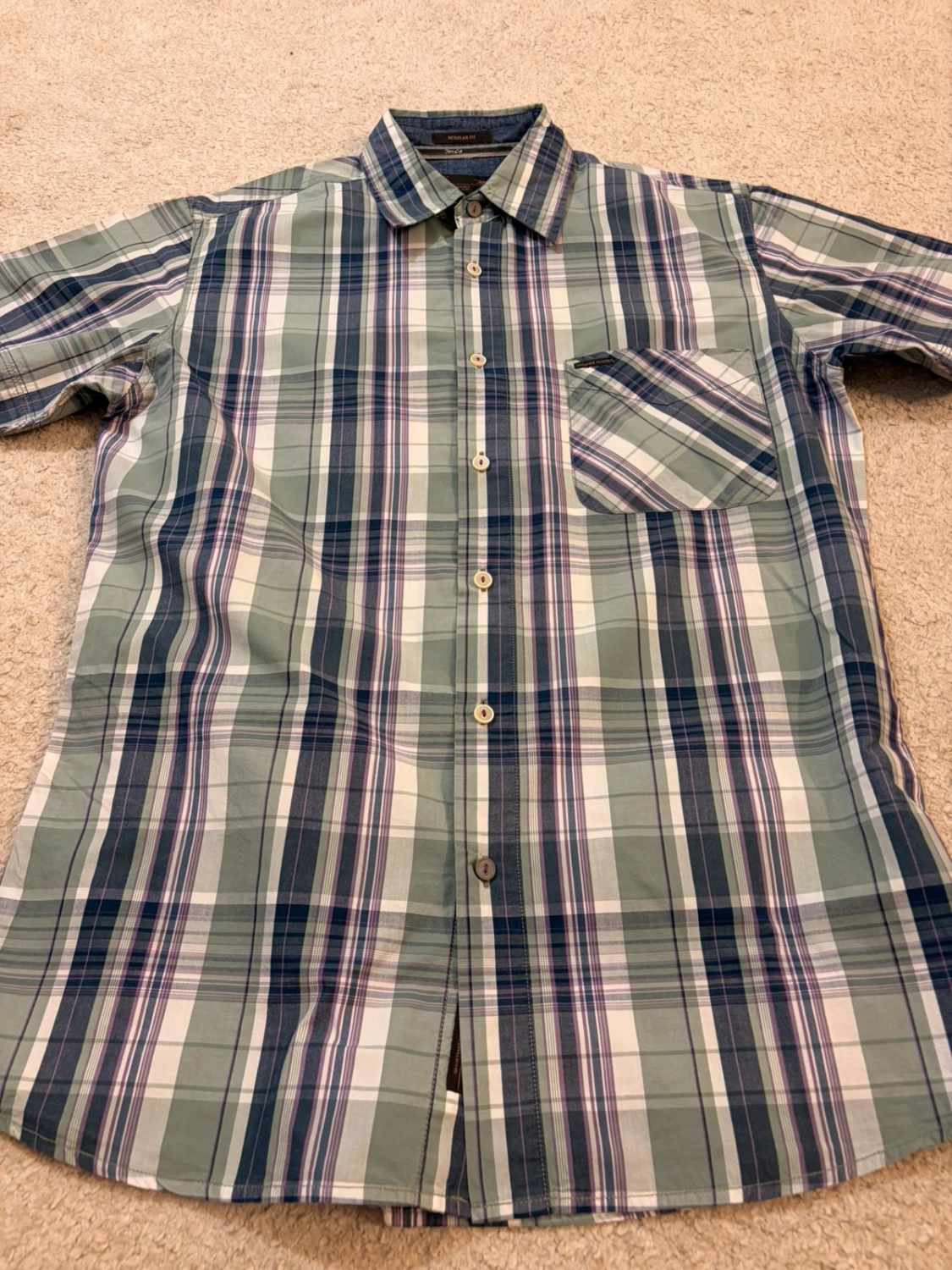 Chemise MCS Marlboro Classics à Manches Courtes à Carreaux Vert/Marine/Violet