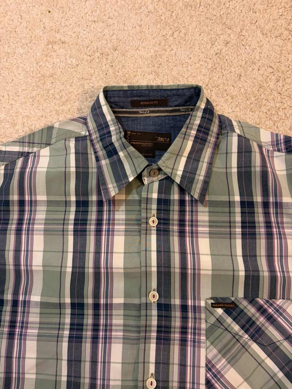 Chemise MCS Marlboro Classics à Manches Courtes à Carreaux Vert/Marine/Violet