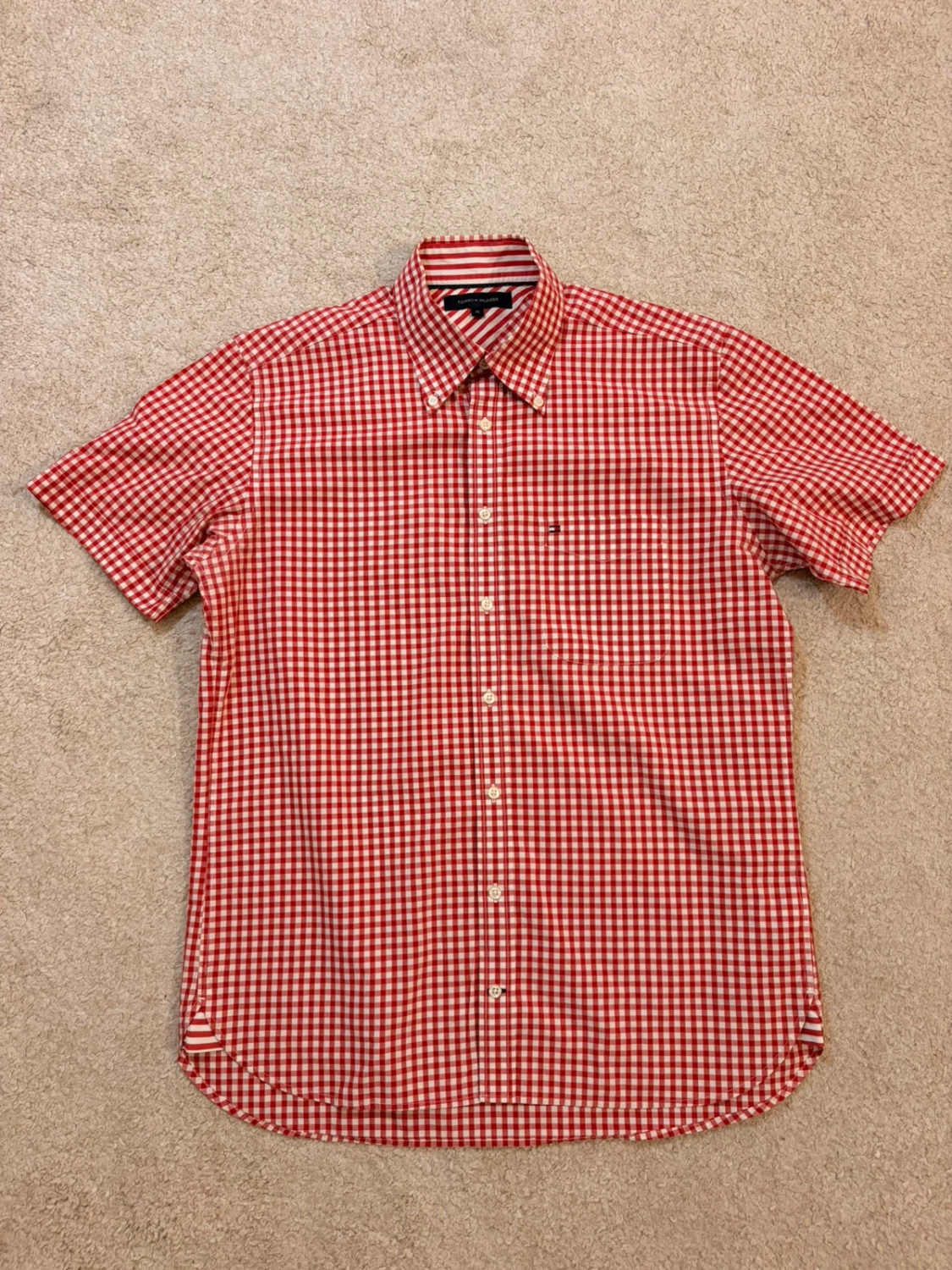 Chemise Tommy Hilfiger à Manches Courtes à Carreaux Rouge/Blanc