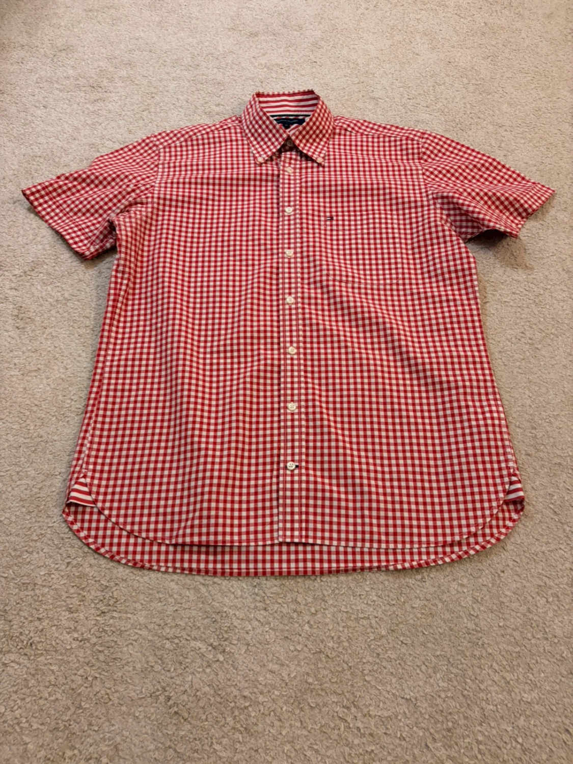 Chemise Tommy Hilfiger à Manches Courtes à Carreaux Rouge/Blanc