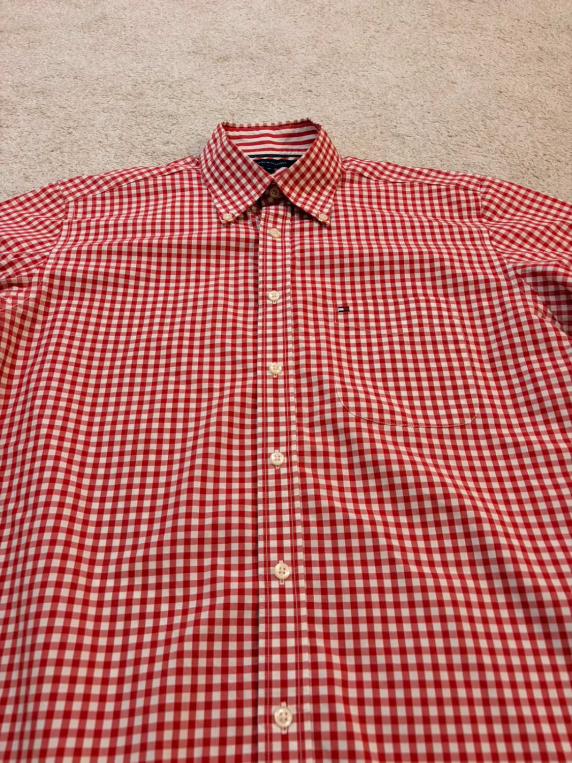 Chemise Tommy Hilfiger à Manches Courtes à Carreaux Rouge/Blanc