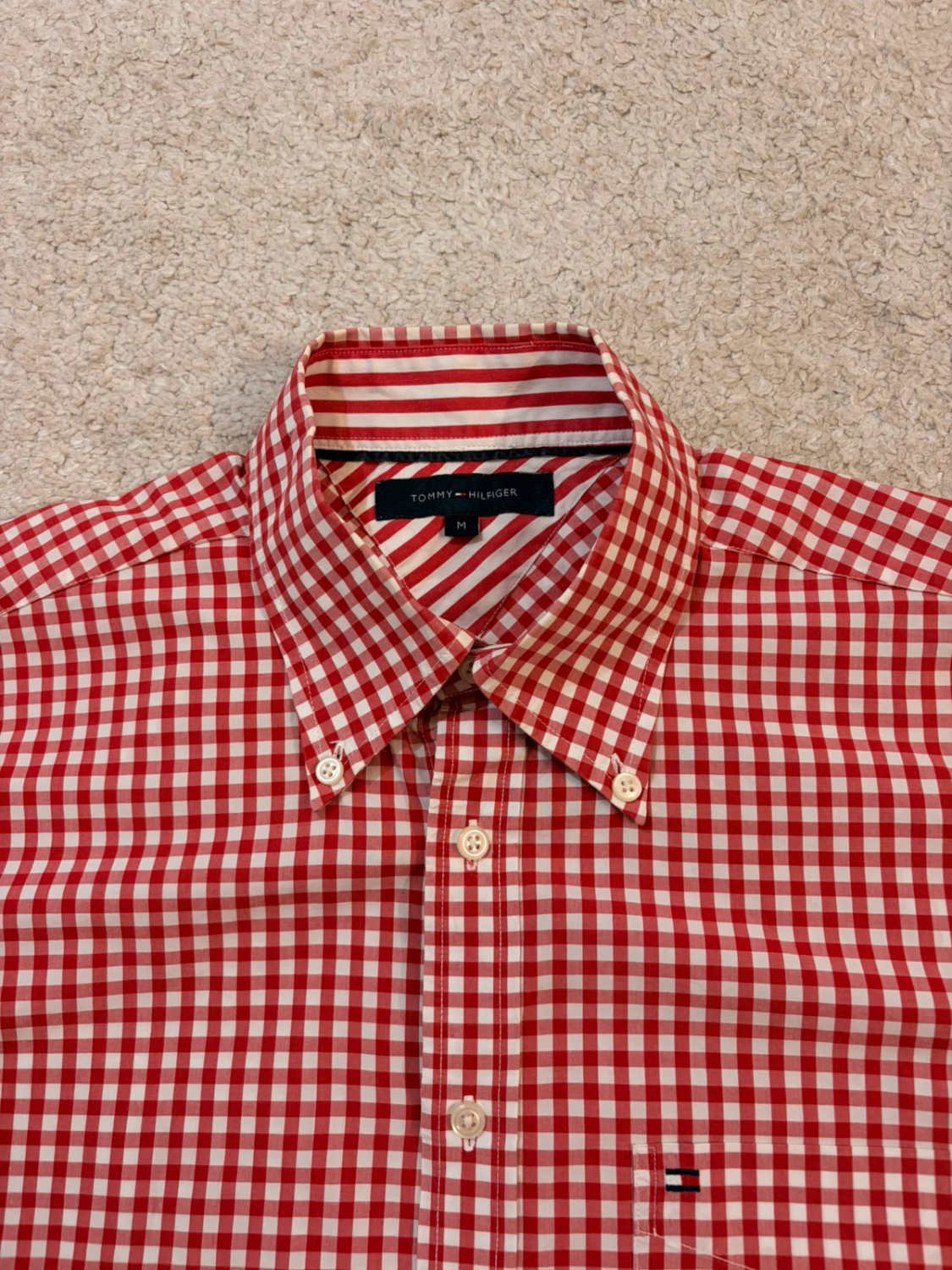Chemise Tommy Hilfiger à Manches Courtes à Carreaux Rouge/Blanc