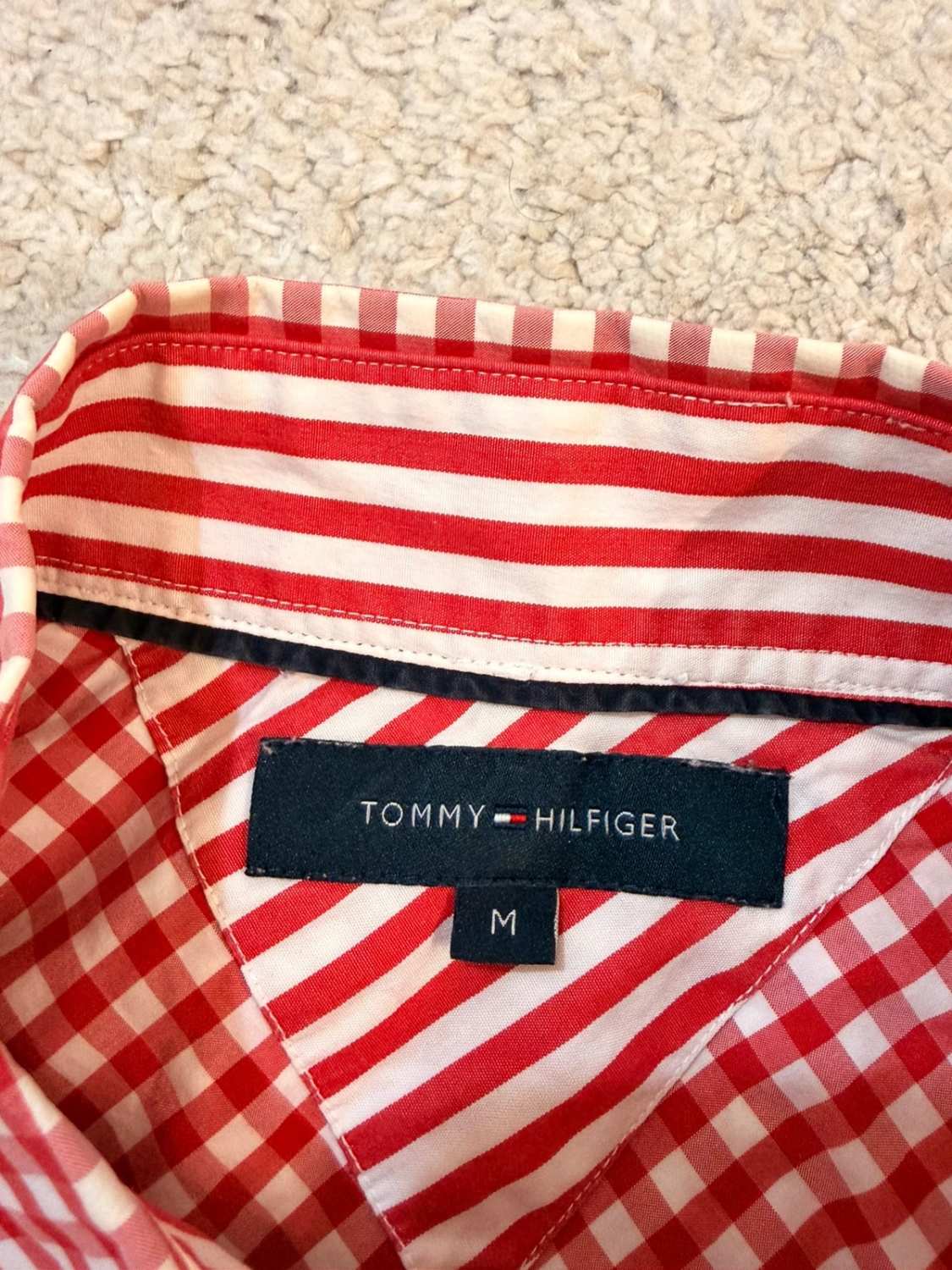 Chemise Tommy Hilfiger à Manches Courtes à Carreaux Rouge/Blanc