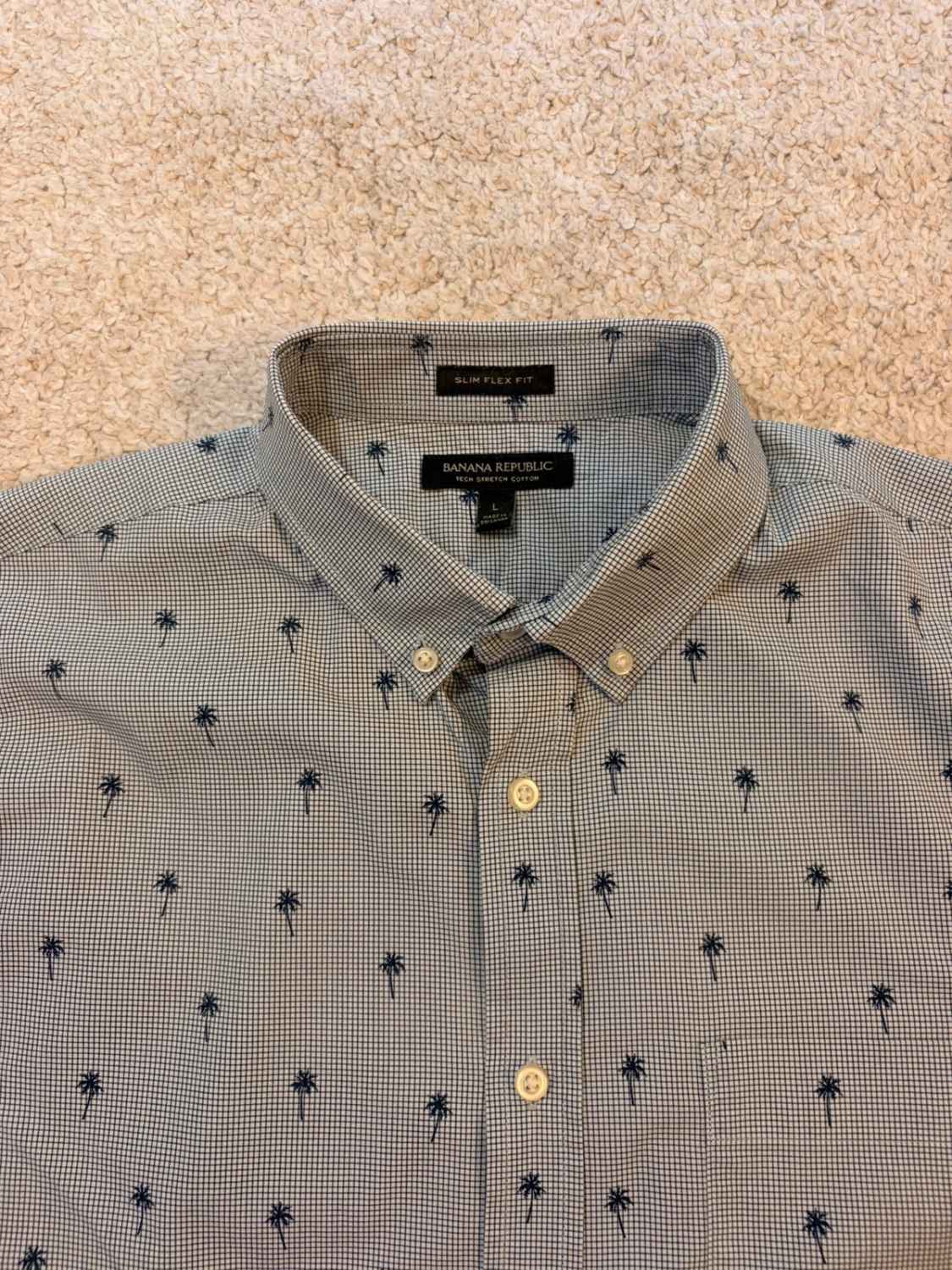 🔵 Chemise Banana Republic Slim Flex Fit à Carreaux Gris/Marine - Moderne & Élastique