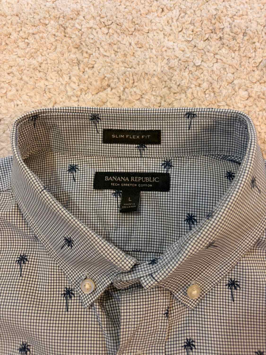 🔵 Chemise Banana Republic Slim Flex Fit à Carreaux Gris/Marine - Moderne & Élastique