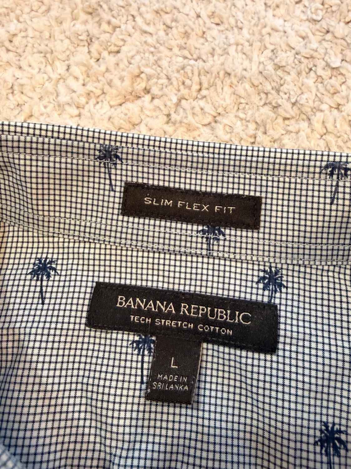 🔵 Chemise Banana Republic Slim Flex Fit à Carreaux Gris/Marine - Moderne & Élastique