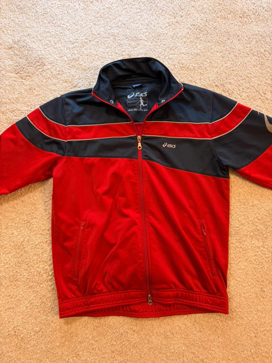 🔴🔵 Veste Asics Survêtement Rouge/Marine - Classique & Fonctionnelle
