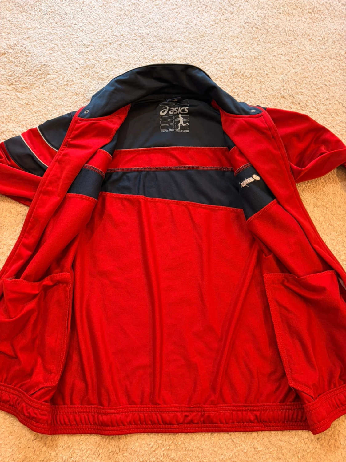 🔴🔵 Veste Asics Survêtement Rouge/Marine - Classique & Fonctionnelle