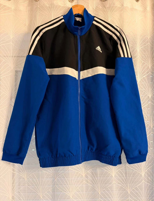 👦🔵 Veste Adidas Survêtement Bleu/Noir à Bandes Blanches - Style Junior & Confortable