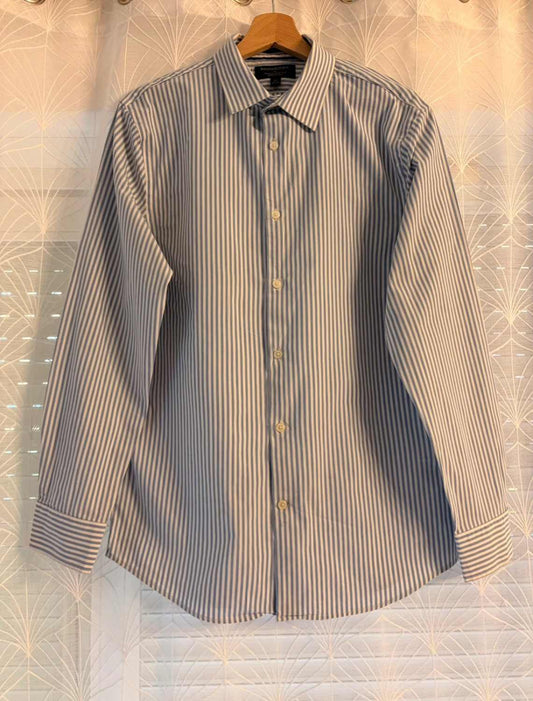 💙🤍 Chemise Banana Republic Slim Fit Infroissable à Rayures Bleu Clair/Blanc - Pratique & Élégante