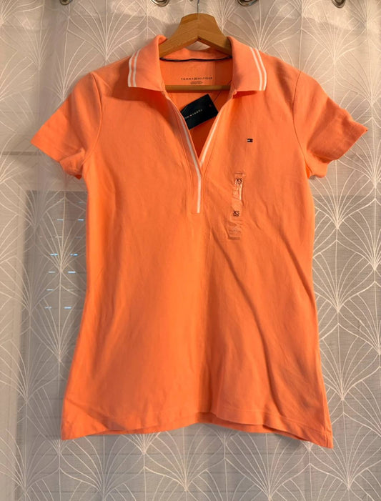 🍑Polo Tommy Hilfiger Col V Abricot Neuf Avec Étiquette