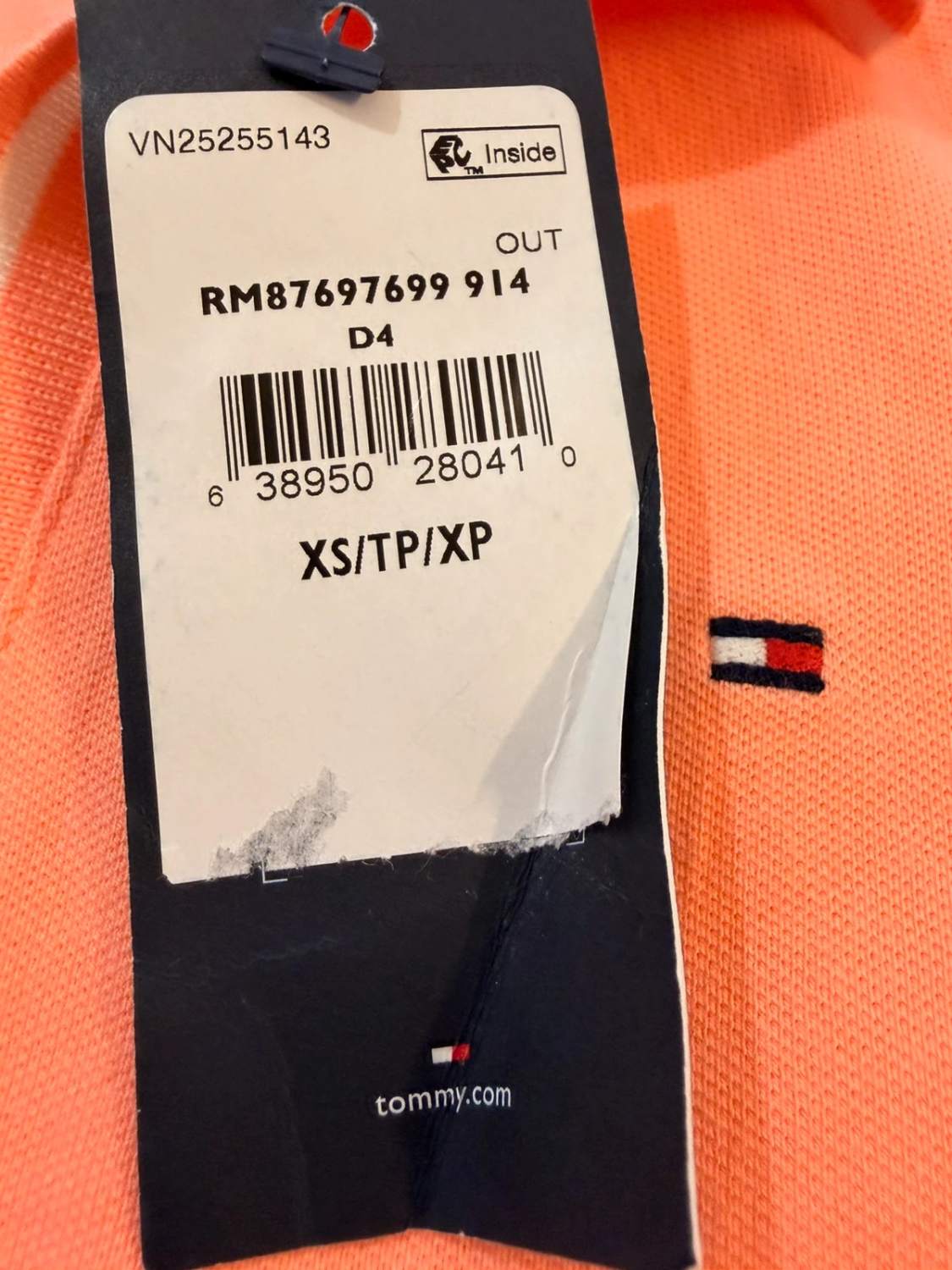 🍑Polo Tommy Hilfiger Col V Abricot Neuf Avec Étiquette