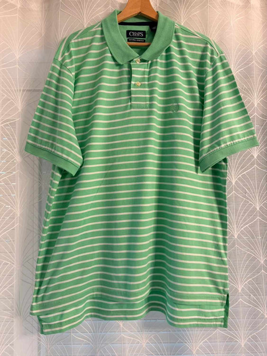 🌿🤍 Polo Chaps à Rayures Vert/Blanc - Natural Stretch XL