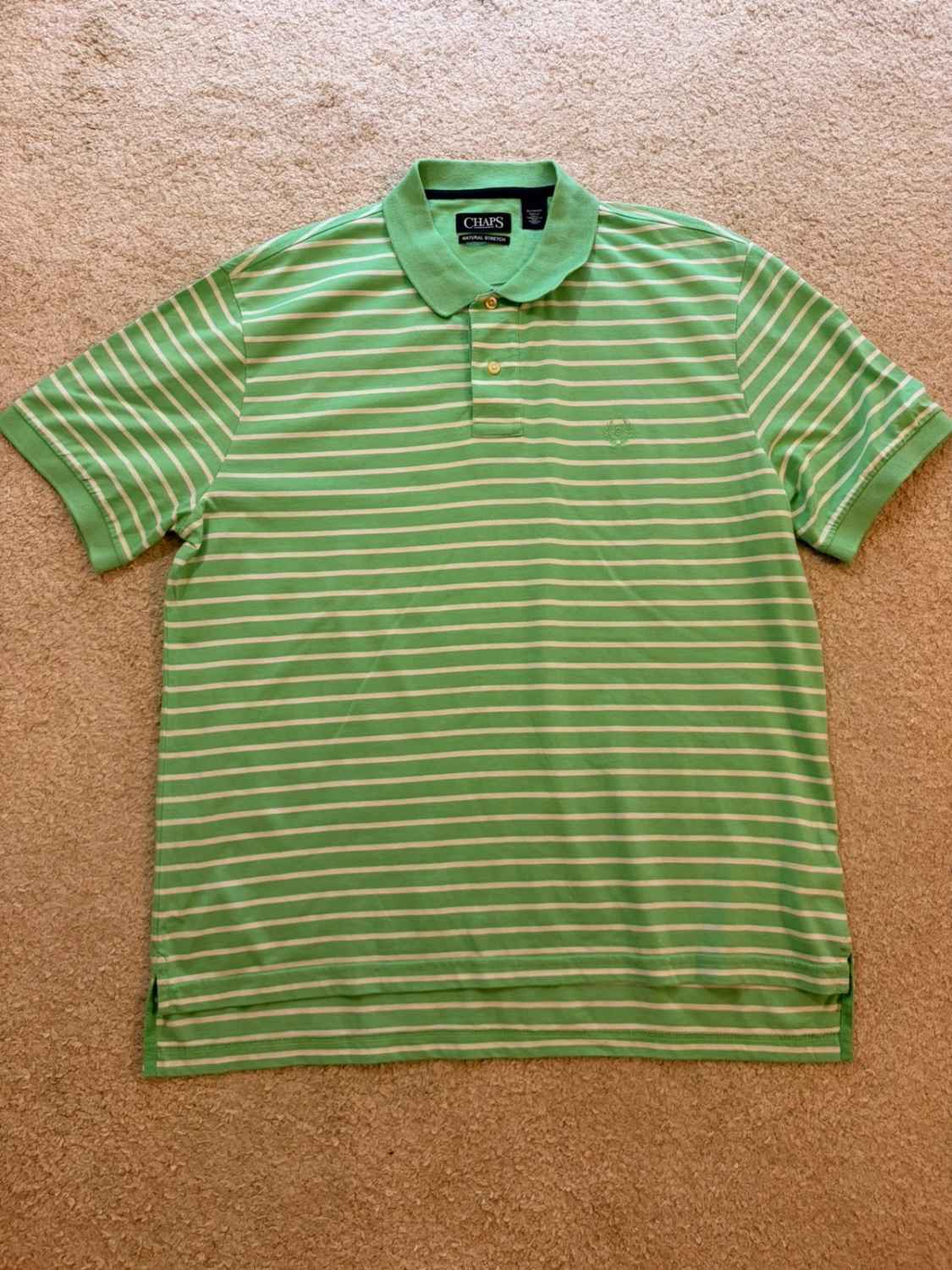 🌿🤍 Polo Chaps à Rayures Vert/Blanc - Natural Stretch XL