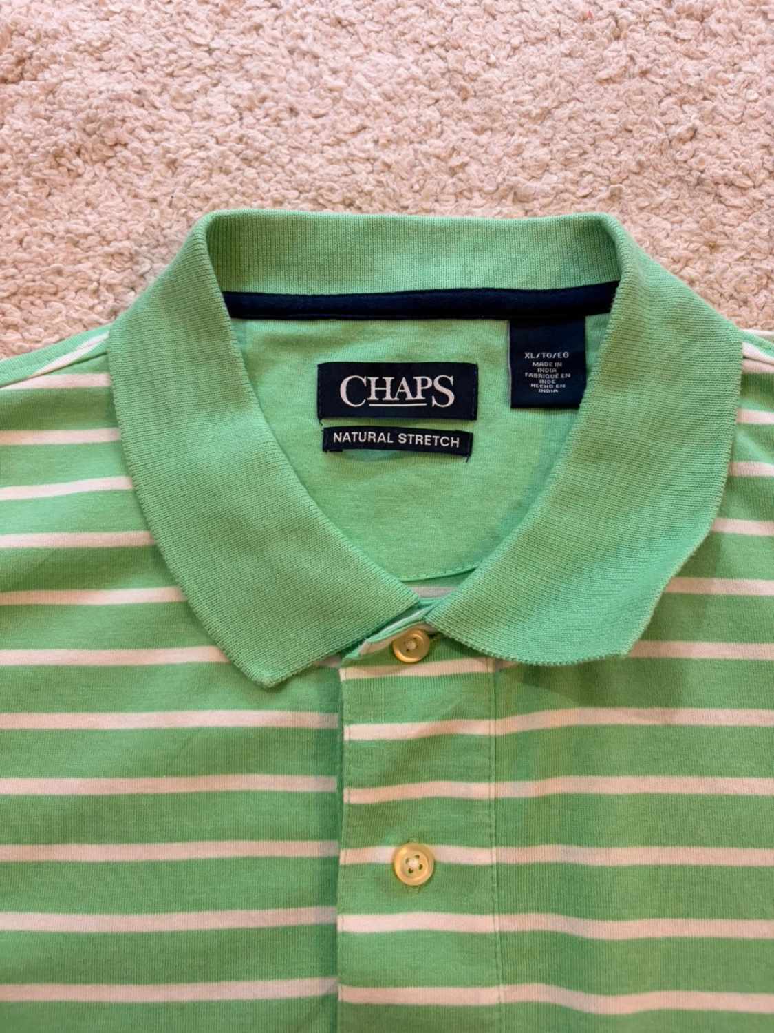 🌿🤍 Polo Chaps à Rayures Vert/Blanc - Natural Stretch XL