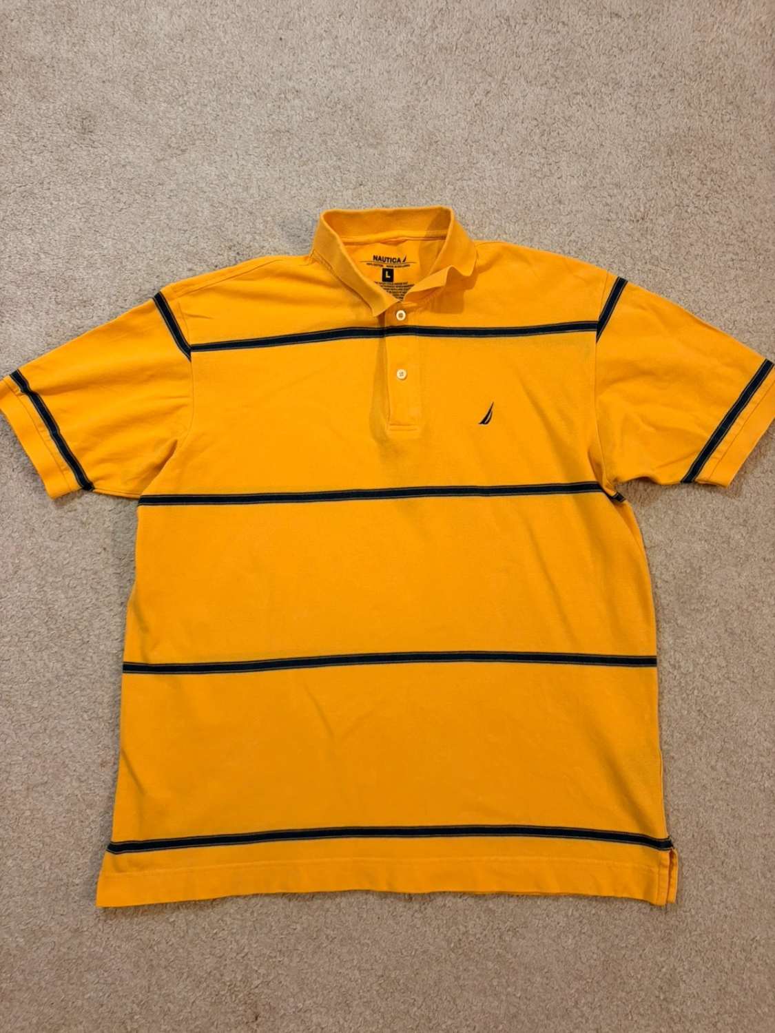 💛 Polo Nautica à Rayures Jaune/Marine - Taille L