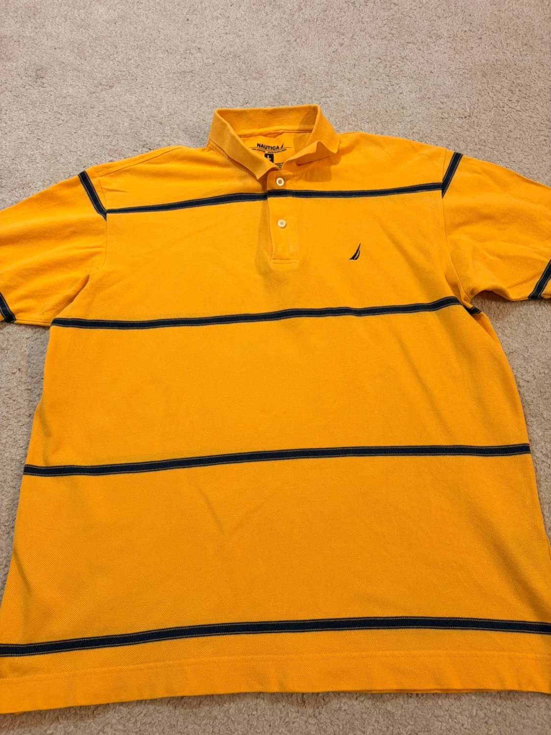 💛 Polo Nautica à Rayures Jaune/Marine - Taille L