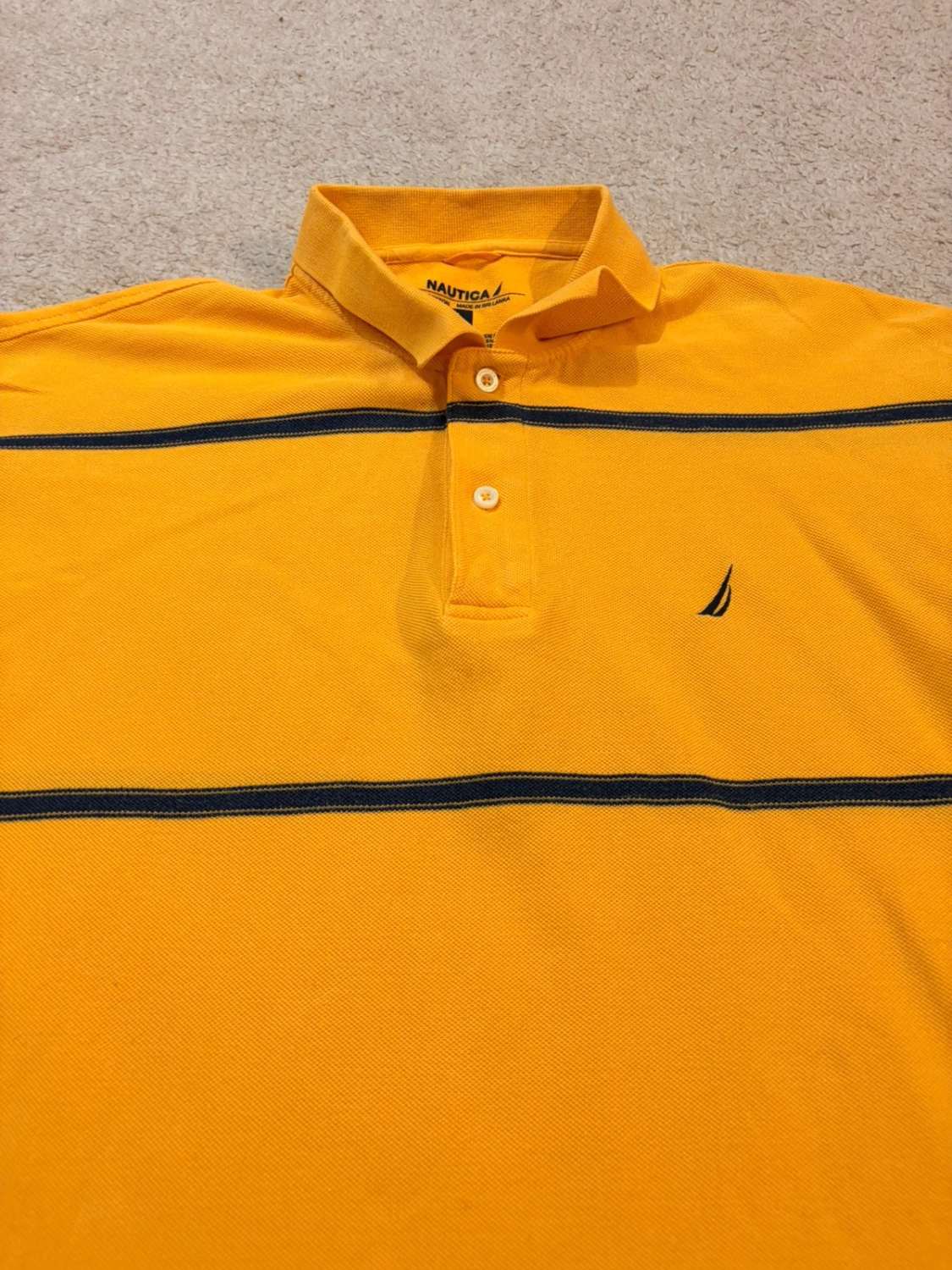 💛 Polo Nautica à Rayures Jaune/Marine - Taille L