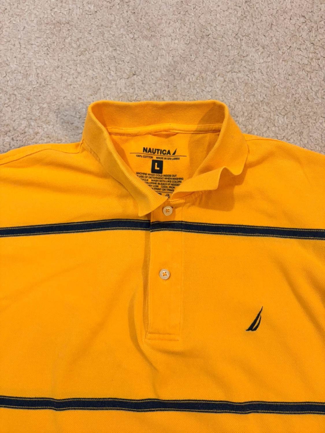 💛 Polo Nautica à Rayures Jaune/Marine - Taille L