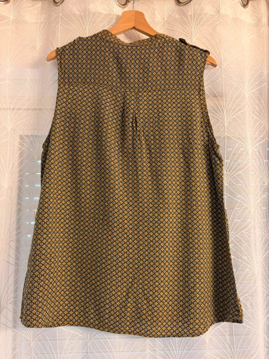 🟡🤍 Blouse Banana Republic Sans Manches à Motif Kaki/Blanc/Moutarde - Graphique & Chic