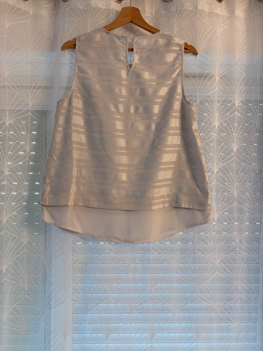 Blouse sans manches beige à rayures fines, vêtement d'occasion mode seconde main