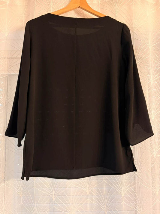Blouse noire femme manches 3/4 en seconde main, style élégant et fluide