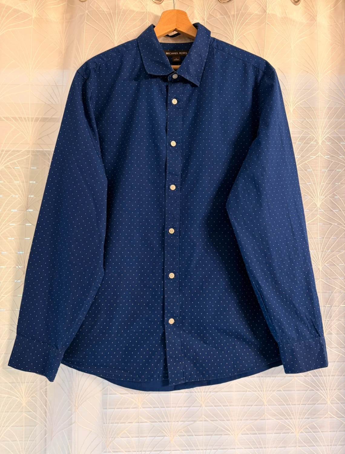 Michael Kors Heren Tailored Fit Overhemd - Marine met Motief - Maat L