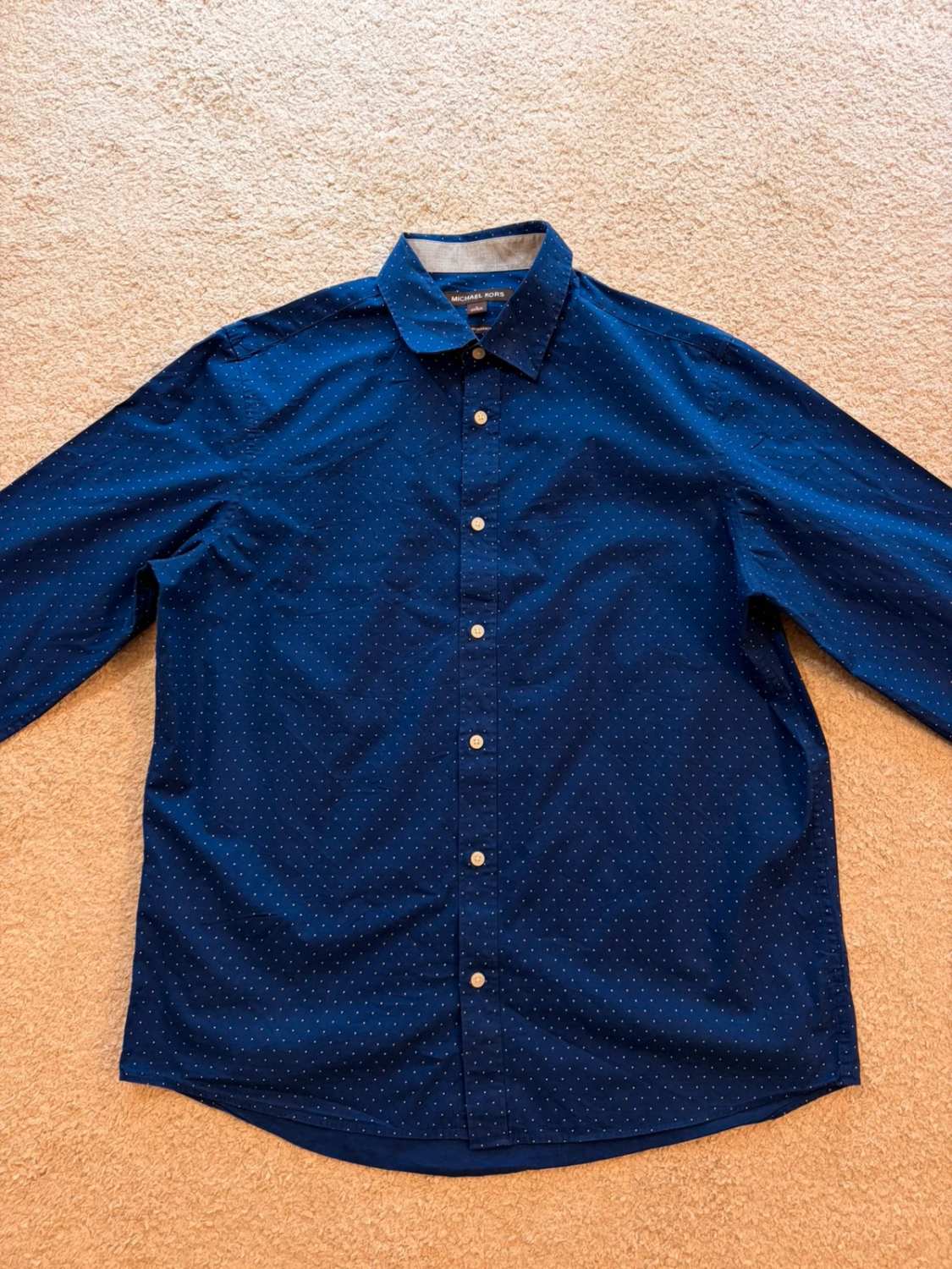 Michael Kors Heren Tailored Fit Overhemd - Marine met Motief - Maat L