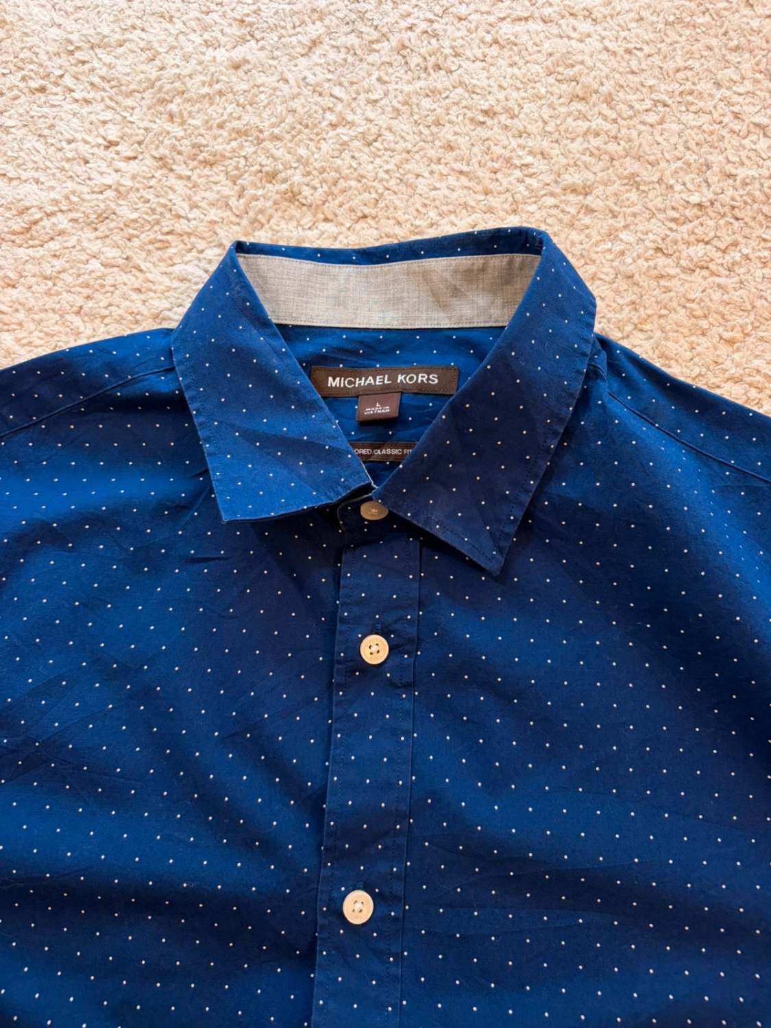 Michael Kors Heren Tailored Fit Overhemd - Marine met Motief - Maat L