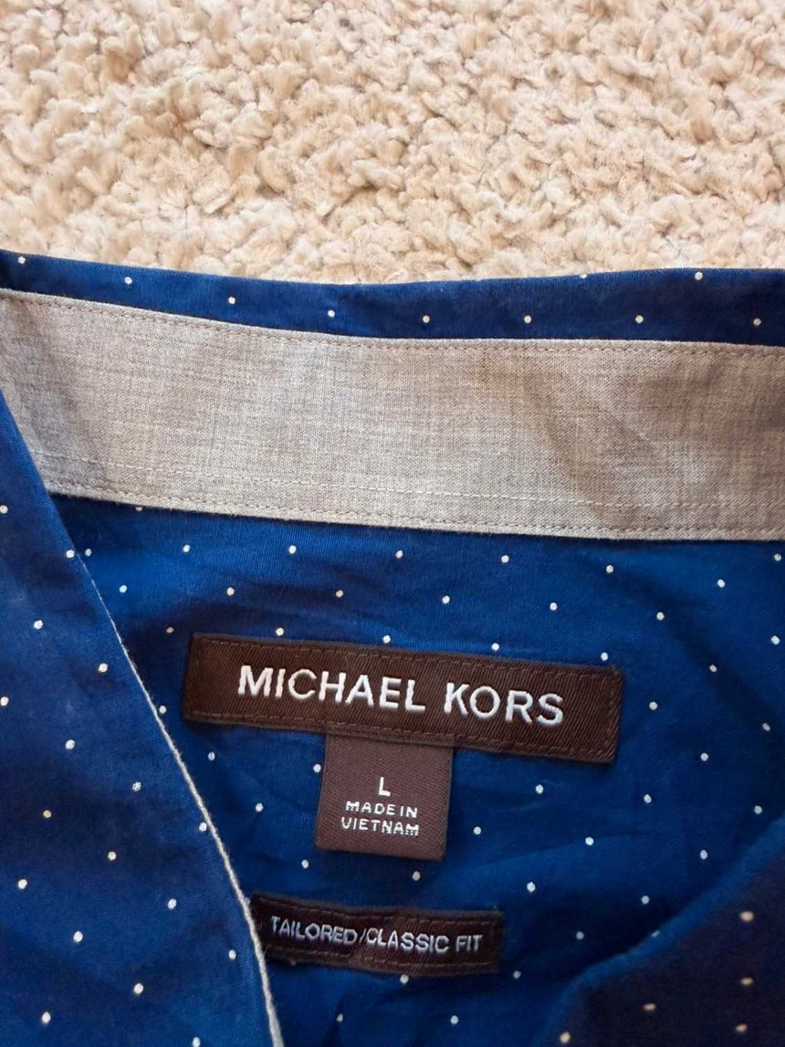 Michael Kors Heren Tailored Fit Overhemd - Marine met Motief - Maat L