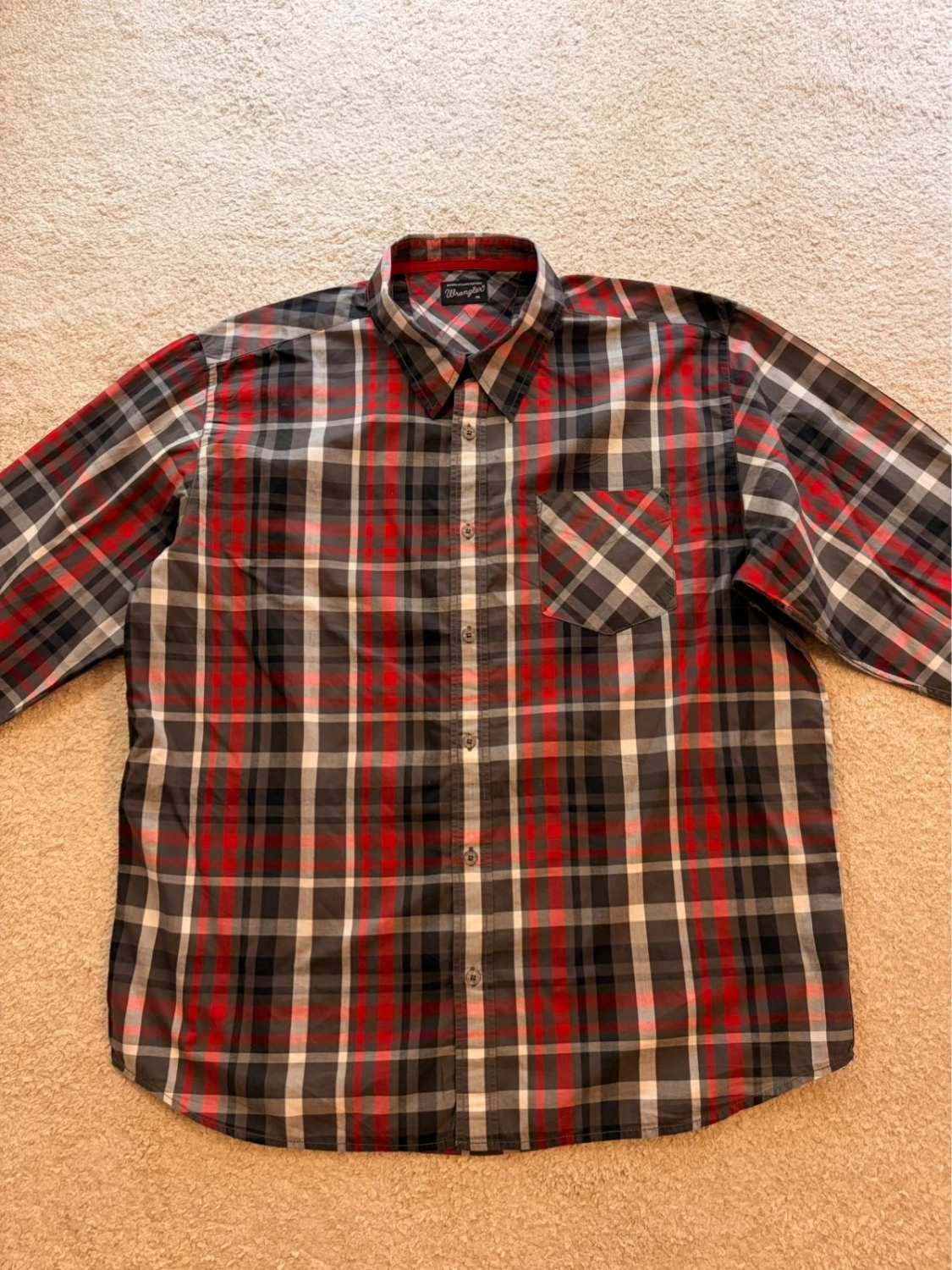Chemise Wrangler Homme à Carreaux - Kaki/Rouge/Blanc - Taille XXL