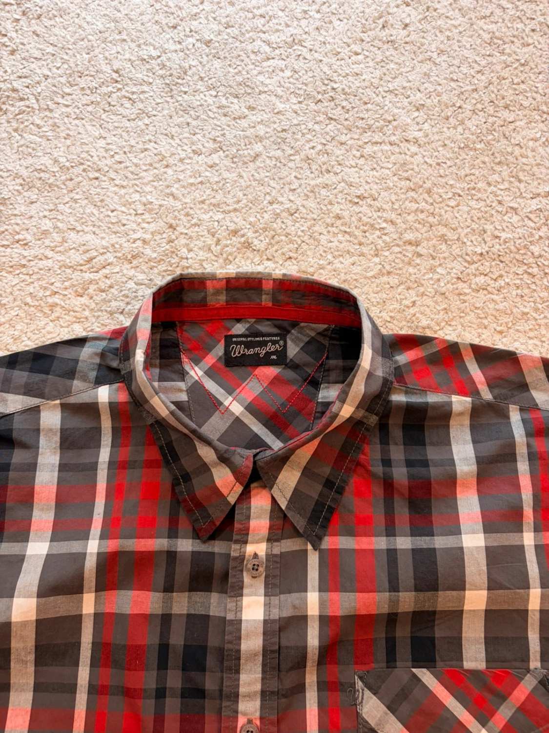 Chemise Wrangler Homme à Carreaux - Kaki/Rouge/Blanc - Taille XXL