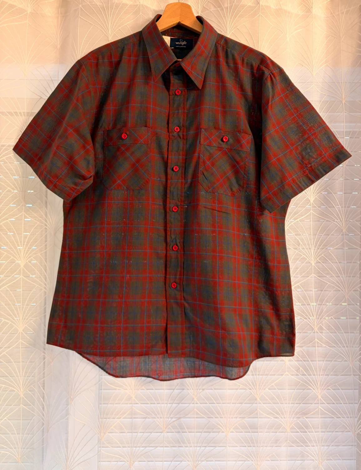 Chemise Wrangler Homme Manches Courtes - Carreaux Kaki/Bordeaux/Bleu