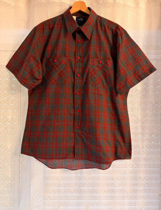 Chemise Wrangler Homme Manches Courtes - Carreaux Kaki/Bordeaux/Bleu