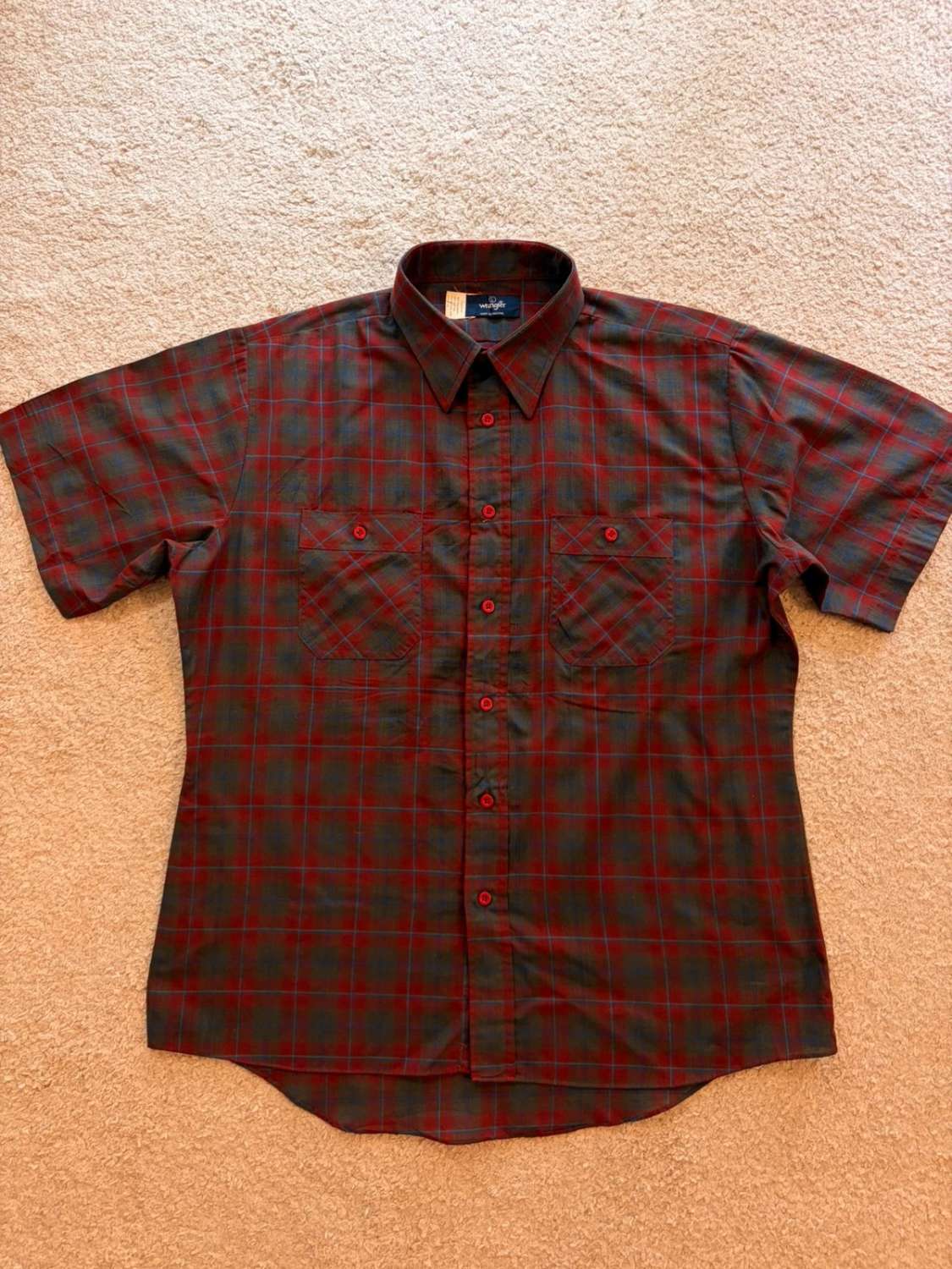 Chemise Wrangler Homme Manches Courtes - Carreaux Kaki/Bordeaux/Bleu