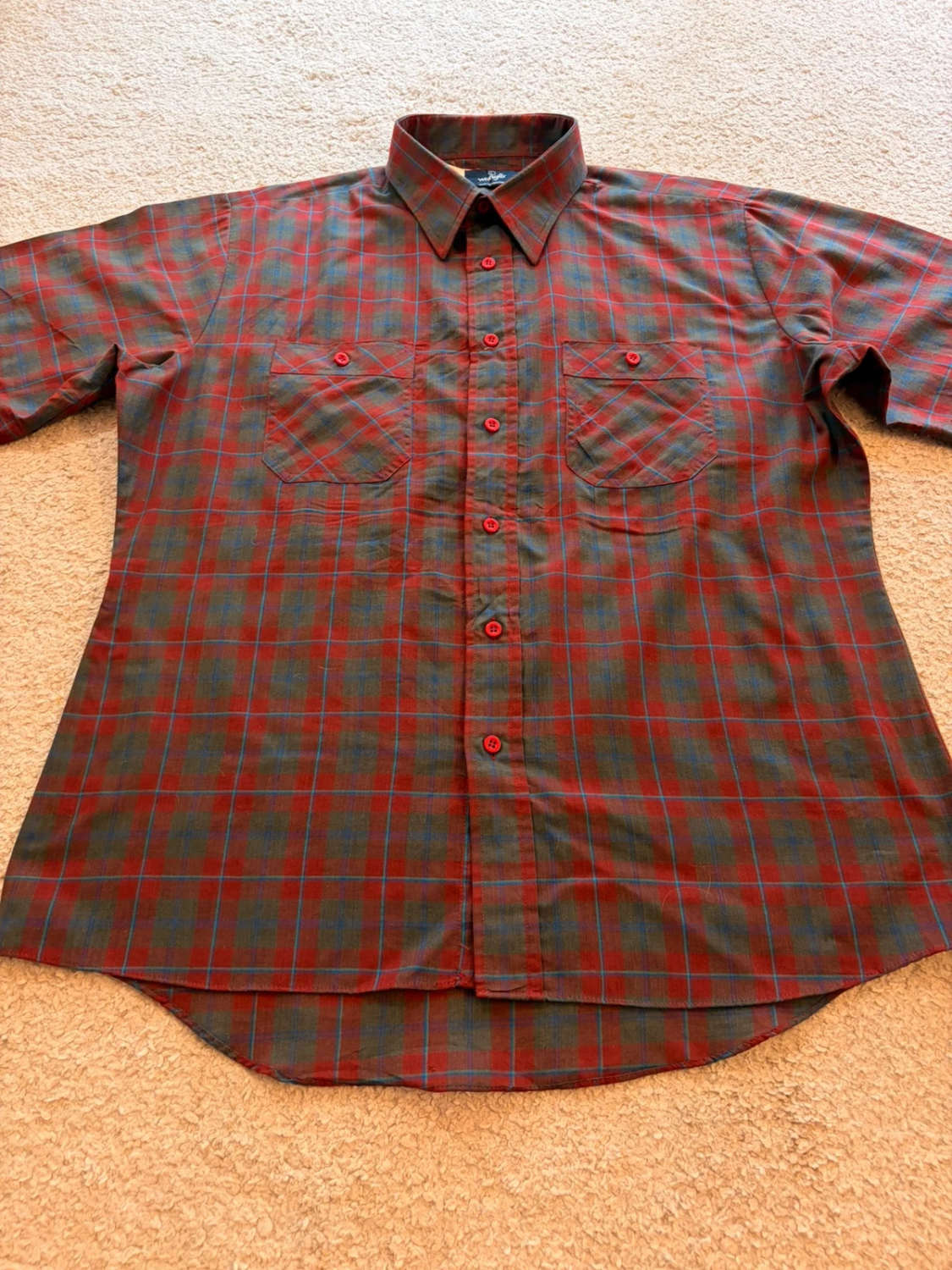 Chemise Wrangler Homme Manches Courtes - Carreaux Kaki/Bordeaux/Bleu