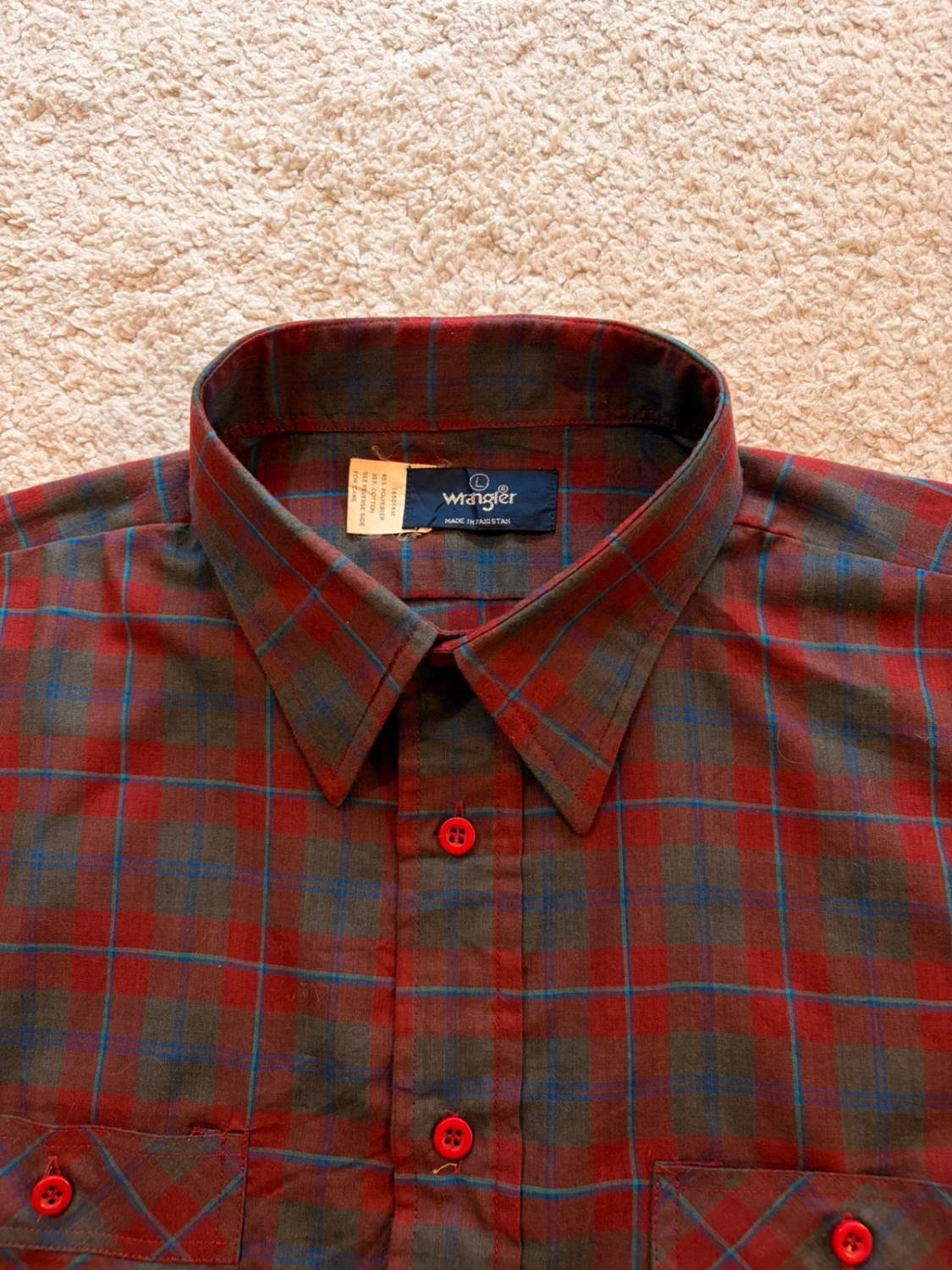 Chemise Wrangler Homme Manches Courtes - Carreaux Kaki/Bordeaux/Bleu