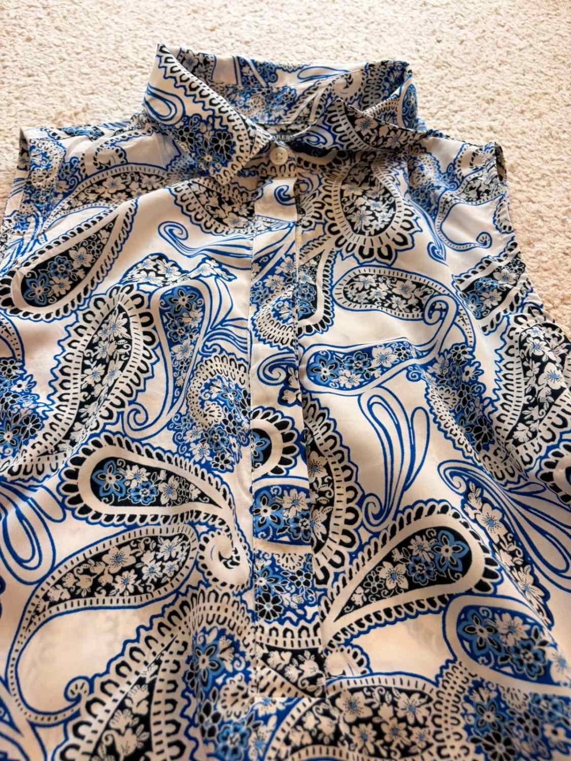 🌸🤍 Tunique Banana Republic Sans Manches à Motif Fleur Bleu/Noir