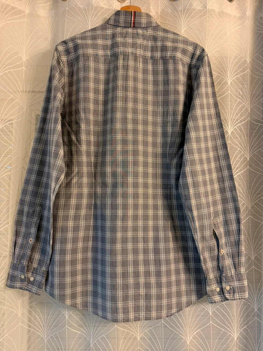 Chemise Tommy Hilfiger 80's Two Ply Carreaux Gris Bleu Blanc – Taille L | Seconde Main