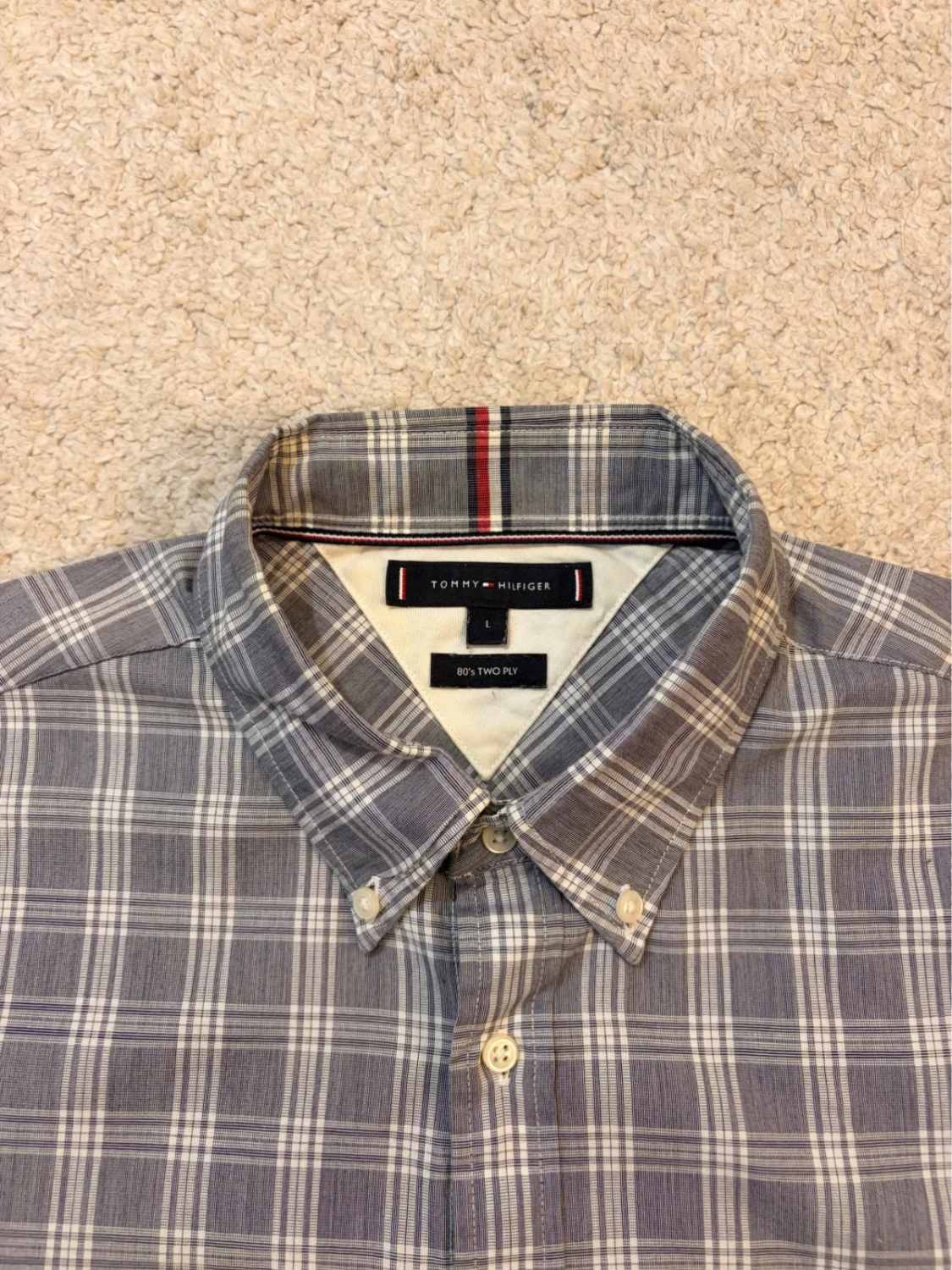 👔 Chemise Tommy Hilfiger 80’s Two Ply Gris & Blanc - M/L